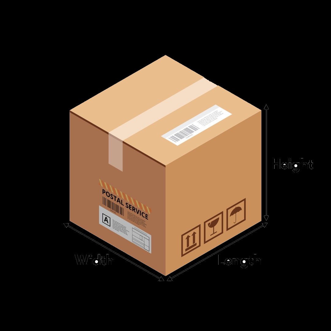 Parcel dimensions: width, length and height of a box