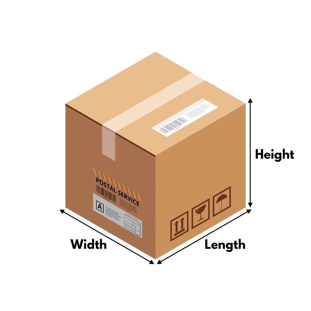 Parcel dimensions: width, length and height of a box